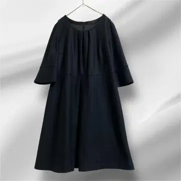 빅 사이즈! 언타이틀/울/프론트 플리츠 원피스/블랙/44