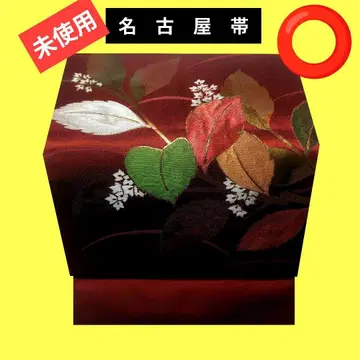 889 미사용 나고야 오비 화이트 작은 꽃 (브라운 계열 바탕색)