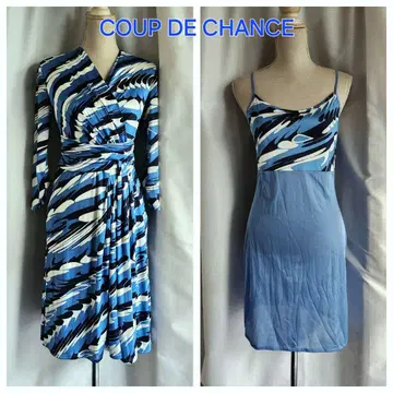 매우 새상품급 일난 쿠 드 샹스 예쁜 저리 원피스 블루 계열