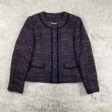 [ MARINE ] 새상품 노카라 자켓 트위드 라메 퍼플 계열 9AR