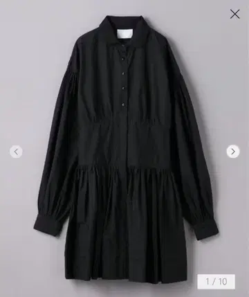 Merlette 개더 셔츠 칼라 원피스 블랙