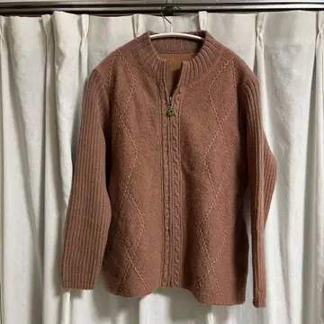 브라운 케이블 짜임 집업 가디건