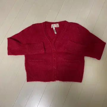 Katie 빨간색 가디건 긴팔 포켓 부착