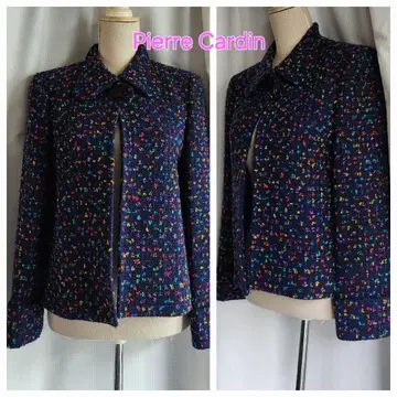 매우 새상품급 PIERRE CARDIN 일본제 카라 부착 트위드 자켓