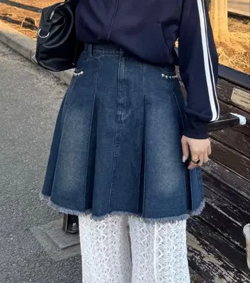 napinna maison 스터드 프린지 데님 스커트 미디엄 기장