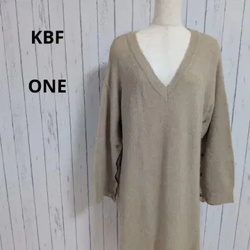 KBF 긴팔 롱 니트 원피스 얇은 소재 V넥 소매 버튼 F 베이지