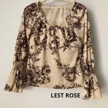 레스트로즈 LEST ROSE 벨로아 티셔츠 앤티크풍 초화 무늬 소매 프릴
