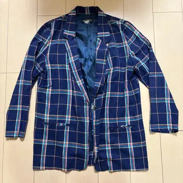 REQUIREMENTS 네이비 체크 무늬 테일러드 자켓 사이즈 10