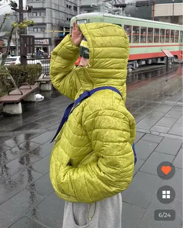 nugu 라이트 카키 후드 부착 다운 자켓