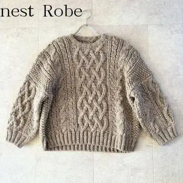 컨디션 최상 네스 로토브 크루넥 케이블 핸드 니트 프리 베이지