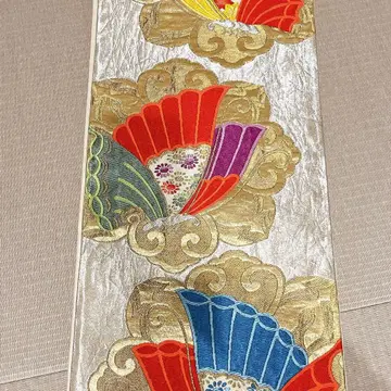 후쿠로 오비 금지 부채 문양 육통 무늬 다색 자수 포멀 고급 화려함