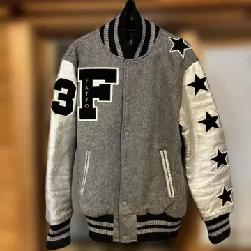 FAT 소매 가죽 바시티 자켓 SUPERSTAR 실버