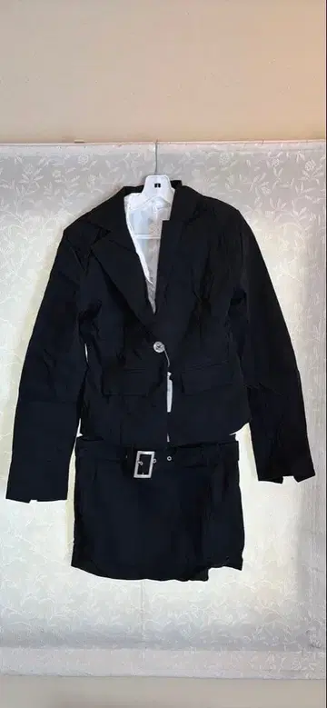 블랙 자켓 화이트 셔츠 스커트 세트