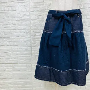 투 비 시크 새상품급 데님 레이스 리본 플레어 스커트 S [86-29]