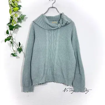 엑시즈팜 스웨터(M) 케이블 짜임 숄카라 민트 그린