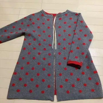 그레이 빨간색 도트 롱 니트 앞 지퍼