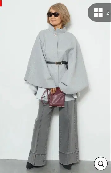 PLUS OTO.HA 그레이 스탠드 카라 케이프 코트