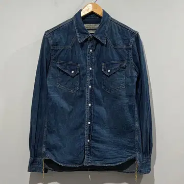 새상품급 이나바 착용 레미레리프 데미지 가공 인디고 데님 웨스턴 셔츠 L