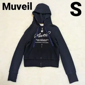 [ Muveil ] 금 체인 로고 집업 후드티 네이비