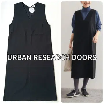 택 포함 새상품 어반 리서치 도어스 스트레이트 라인 오버롤 스커트 블랙