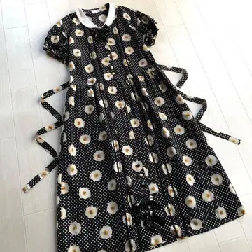 핑크하우스 도트 마가렛 데이지 꽃무늬 핀턱 폴리 원피스