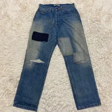 N4 에누포 패치워크 데님 스트레이트 청바지 남성용 M