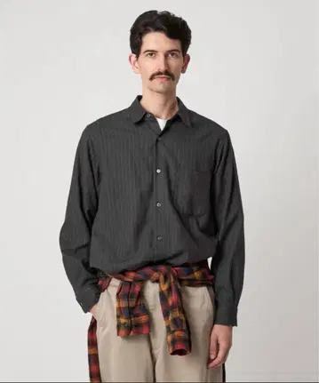 스티븐 앨런 네루 스트라이프 레귤러 카라 셔츠 다크 그레이