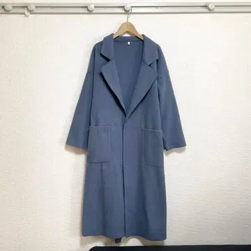 [새상품급] 롱 가운 코트 탁한 블루 벨트 포함 루즈핏 심플 M