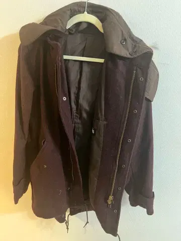 BEAMS 버건디 더플 코트 M