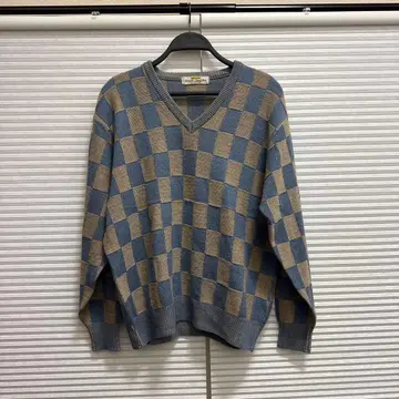 90s 블록 체크 V넥 니트