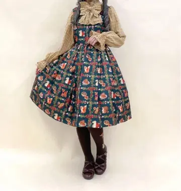 axes femme kawaii 숲의 케이크 가게 패턴 점프 스커트