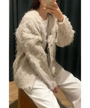 STYLEMIXER 헤어리 컬 니트 가디건