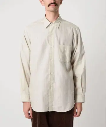 스티븐 앨런 면 스트라이프 레귤러 카라 셔츠 내추럴