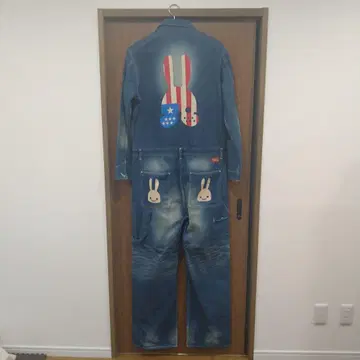 CUNE 토끼 프린트 데님 오버롤
