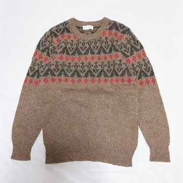 노르딕 무늬 니트 스웨터 브라운 페어아일 패턴