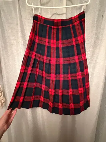 체크 무늬 플리츠 스커트 울