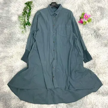 [페미시테] 셔츠 롱 원피스 (38) 더스티 블루 A라인 무지