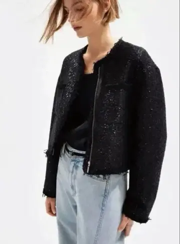 [일본 미상륙] ORR 올 블랙 트위드 크롭 자켓