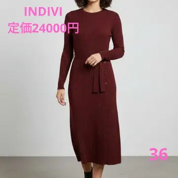 [ INDIVI ] 세련된 리브 니트 롱 원피스 벨트 포함
