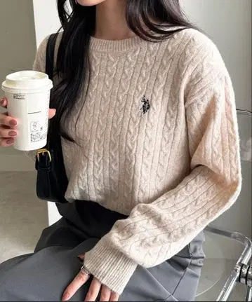 U.S.POLO ASSN 원포인트 케이블 니트