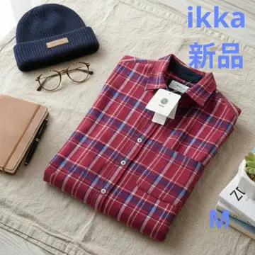새상품 이카 남성용 플란넬 셔츠 체크 빨간색 M 이지케어 항균 방취