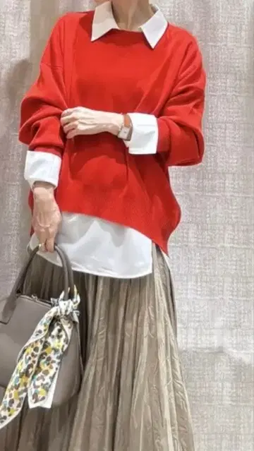 새상품! 부즈루드 루즈핏 니트 스웨터 레이어드 풀오버 빨간색