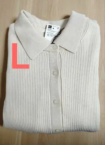 새상품 GU 2피스 리브 니트 피케 셔츠 슬리브리스 내추럴 L