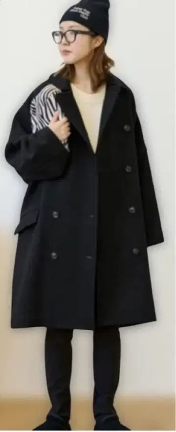 FRAMEWORK 더블 페이스 롱 피코트 블랙 38