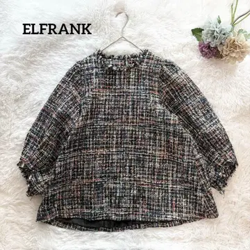 [ 잡지 게재 ] 엘프 랭크 트위드 볼륨 소매 풀오버 라메 블랙