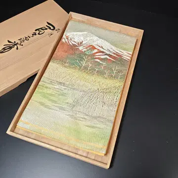 H-732 후쿠로 오비 순수 실크 육통 억새 나무 산 풍경 문양