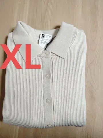 새상품 GU 2피스 리브 니트 피케 셔츠 슬리브리스 내추럴 XL