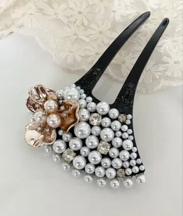 헤어콤 펄 바치형 2개 꽂이 일본 의류 머리 장식 결혼식 기모노 메탈 꽃