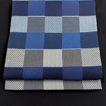 네이비 나염 이치마츠 문양 후쿠로 오비 전통 패턴 순수 실크