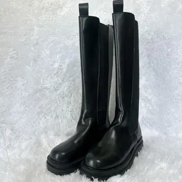 슈가 비스켓 사이드 고어 부츠 롱 부츠 블랙 통굽 인조 가죽 37